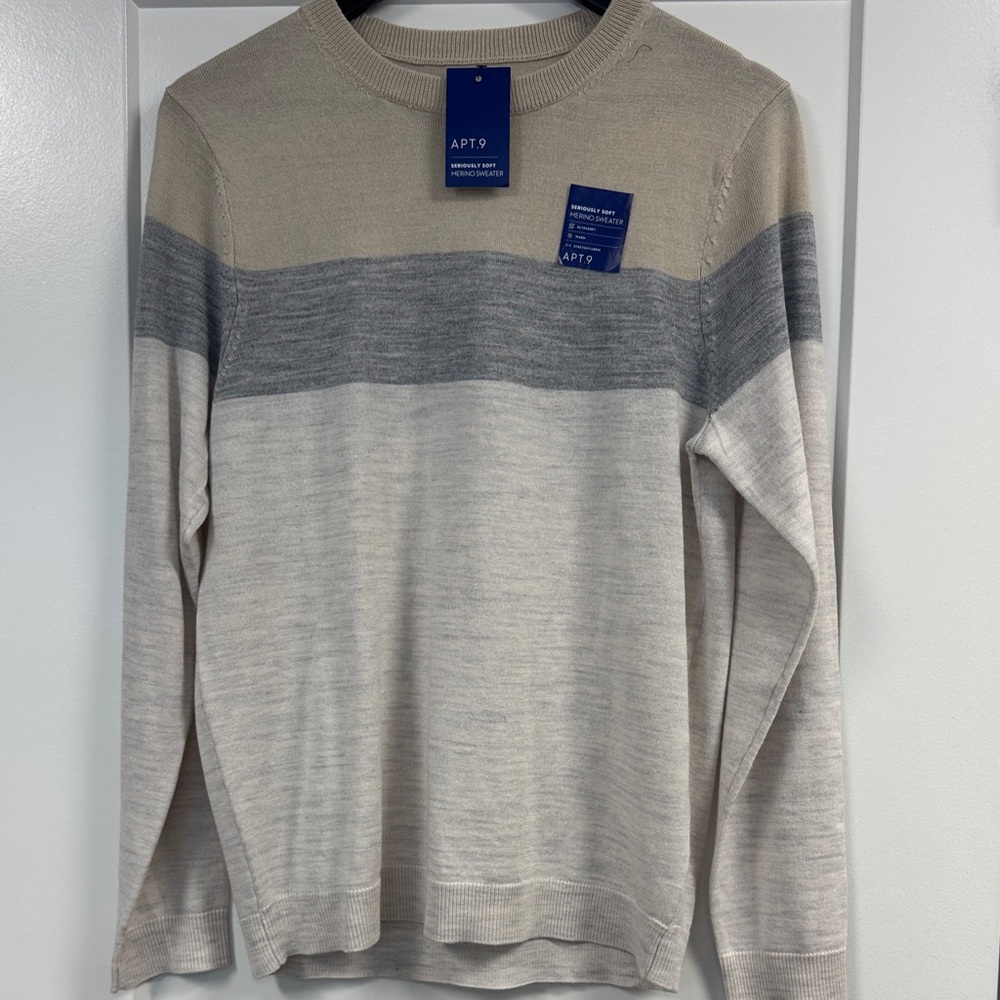 NWT Apt. 9 Men’s Crewneck Sweater in Beige, Gray & Cream
